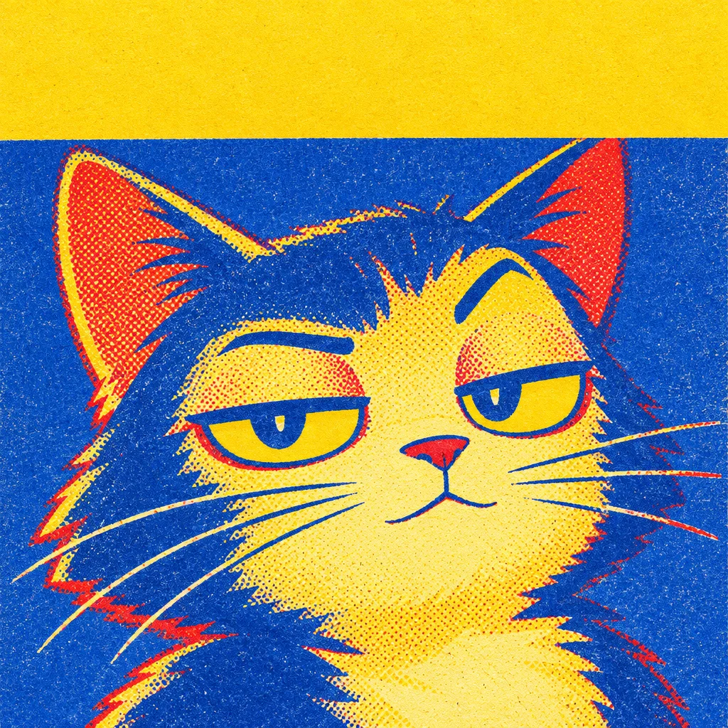 Risograph pop art print: Born to nap, forced to work.